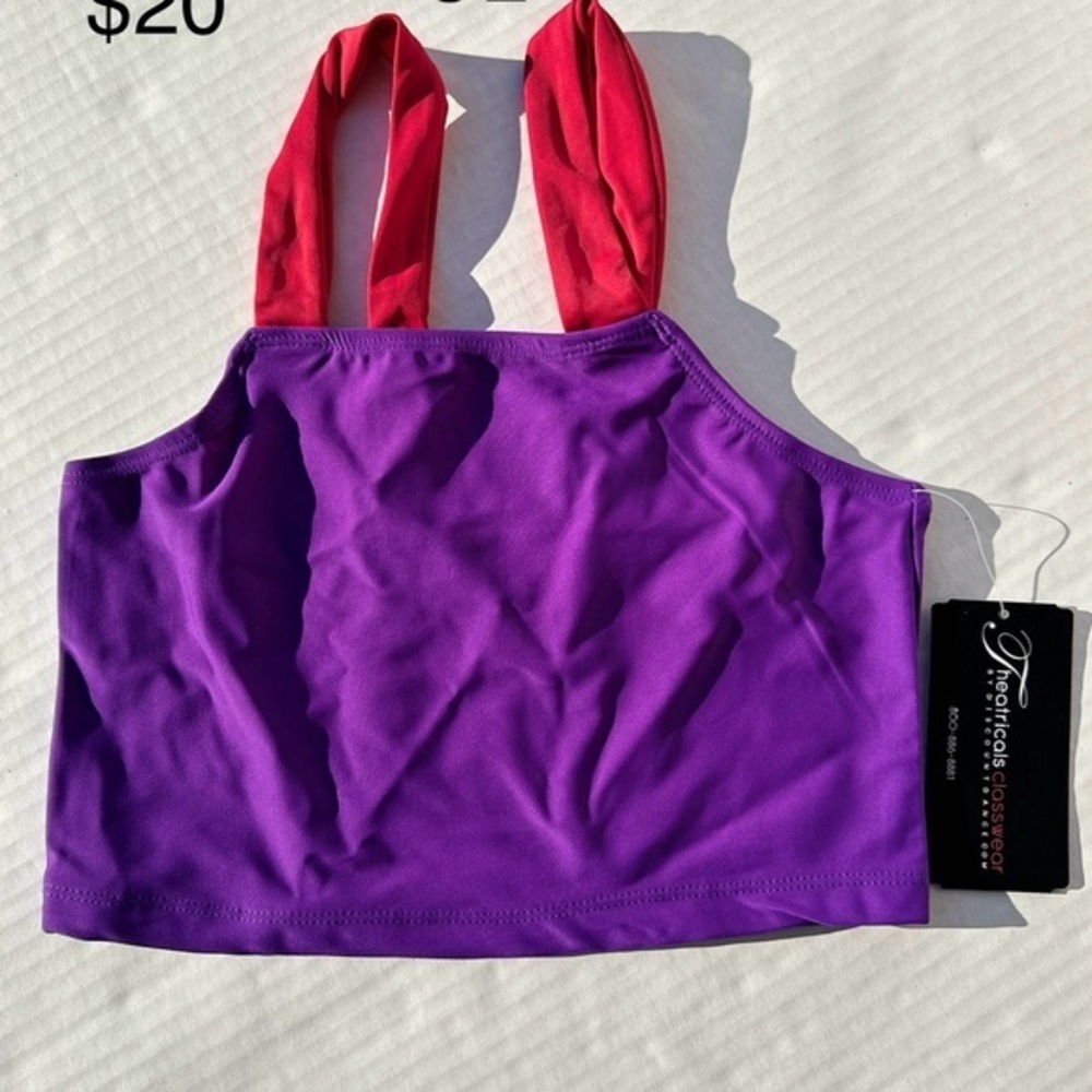 Theatrical red and purple dance crop‎ top purple and red NWT